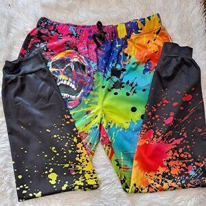 Skull Paint Splatter Drawstring Joggers Size XL EUC